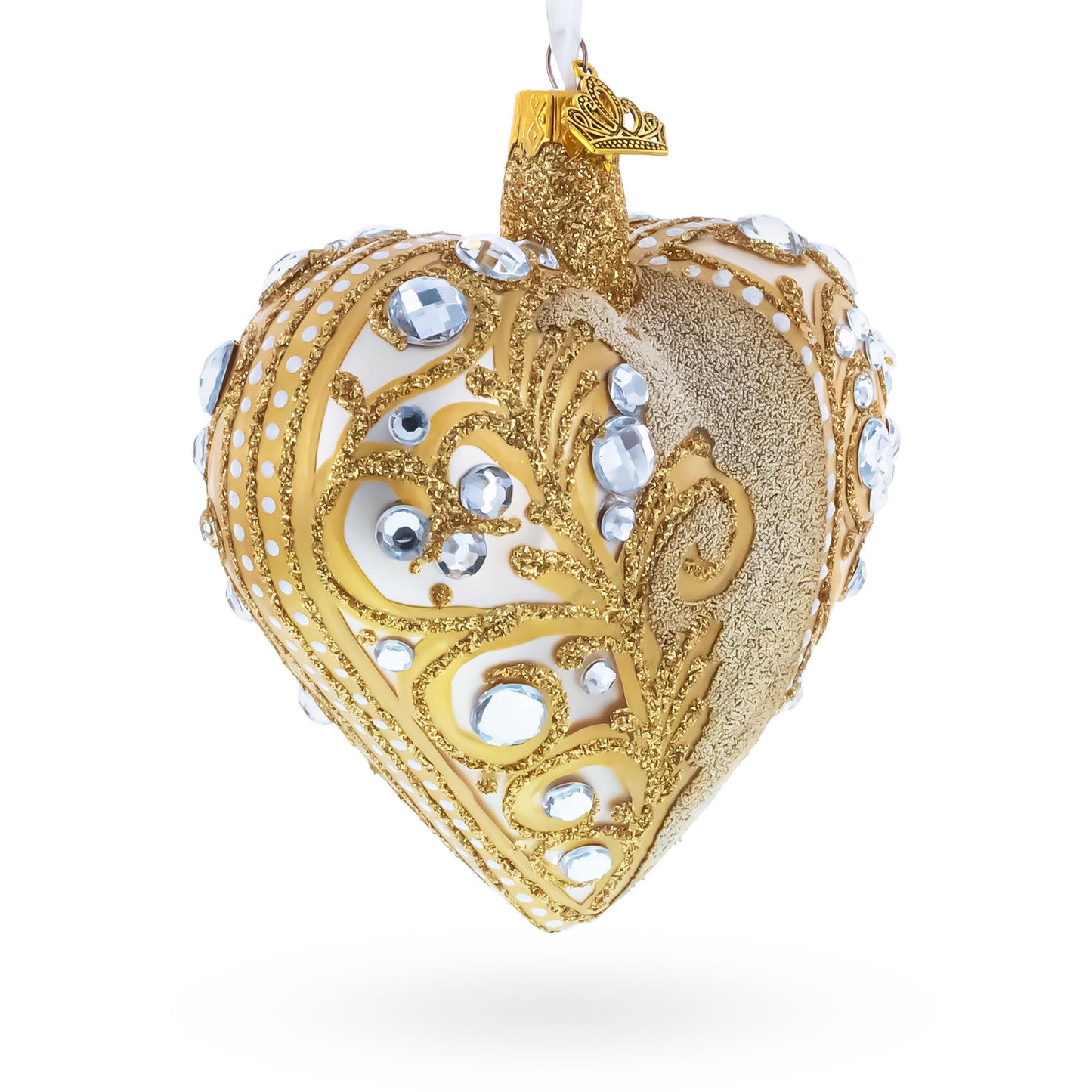 Gold Jeweled Baroque Heart Glass Christmas Ornament