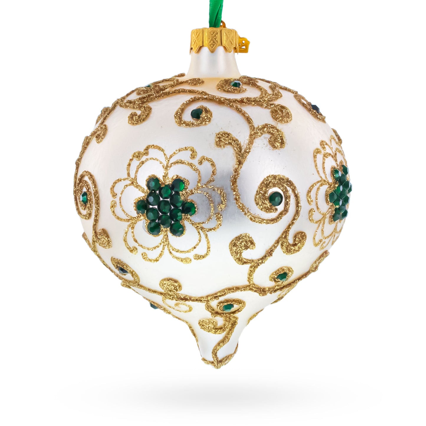 Gold Jeweled Swirl Onion-Shape Finial Glass Christmas Ornament
