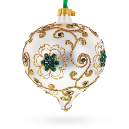 Gold Jeweled Swirl Onion-Shape Finial Glass Christmas Ornament