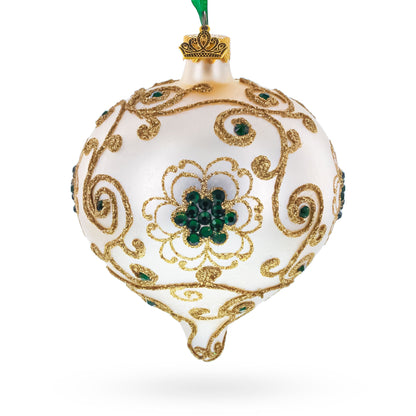 Gold Jeweled Swirl Onion-Shape Finial Glass Christmas Ornament
