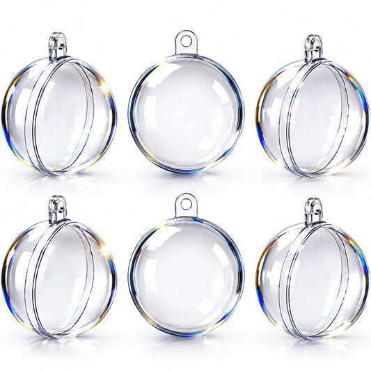 Set of 6 Mini Clear Plastic Ball Ornaments 1.92 Inches (49 mm)