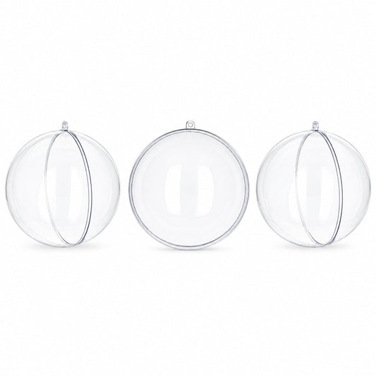 Set of 3 Clear Plastic Ball Ornaments 3.45 Inches (88 mm)
