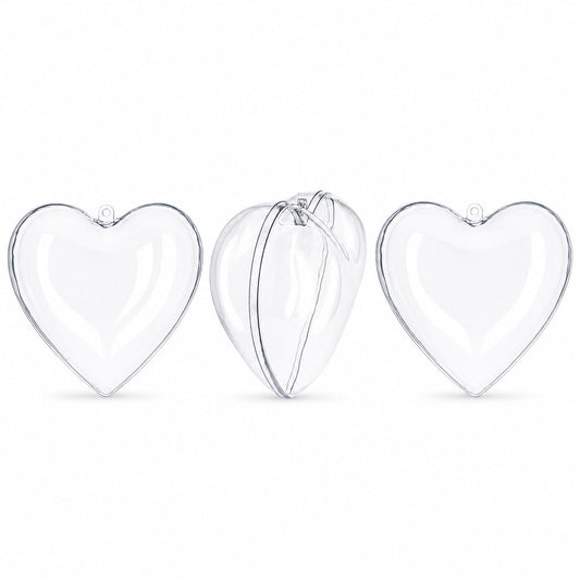 Set of 3 Clear Plastic Heart Ornaments 3.05 Inches