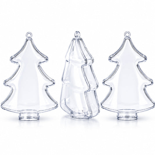 Set of 3 Clear Plastic Christmas Tree Shape Ornaments 4.35 Inches