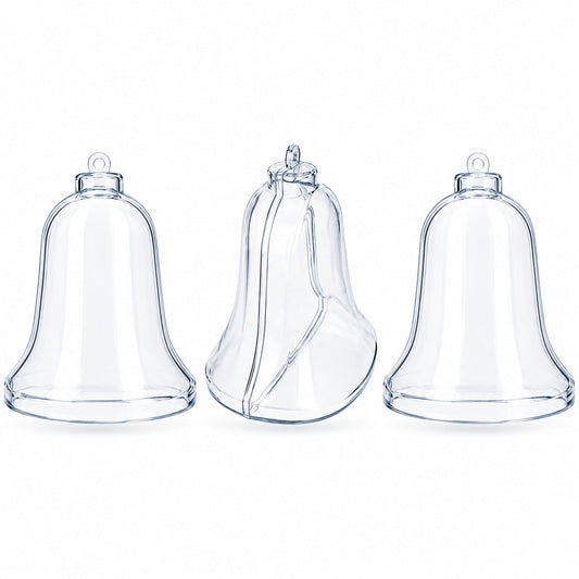 Set of 3 Clear Plastic Bell Ornaments 3.7 Inches (94 mm)