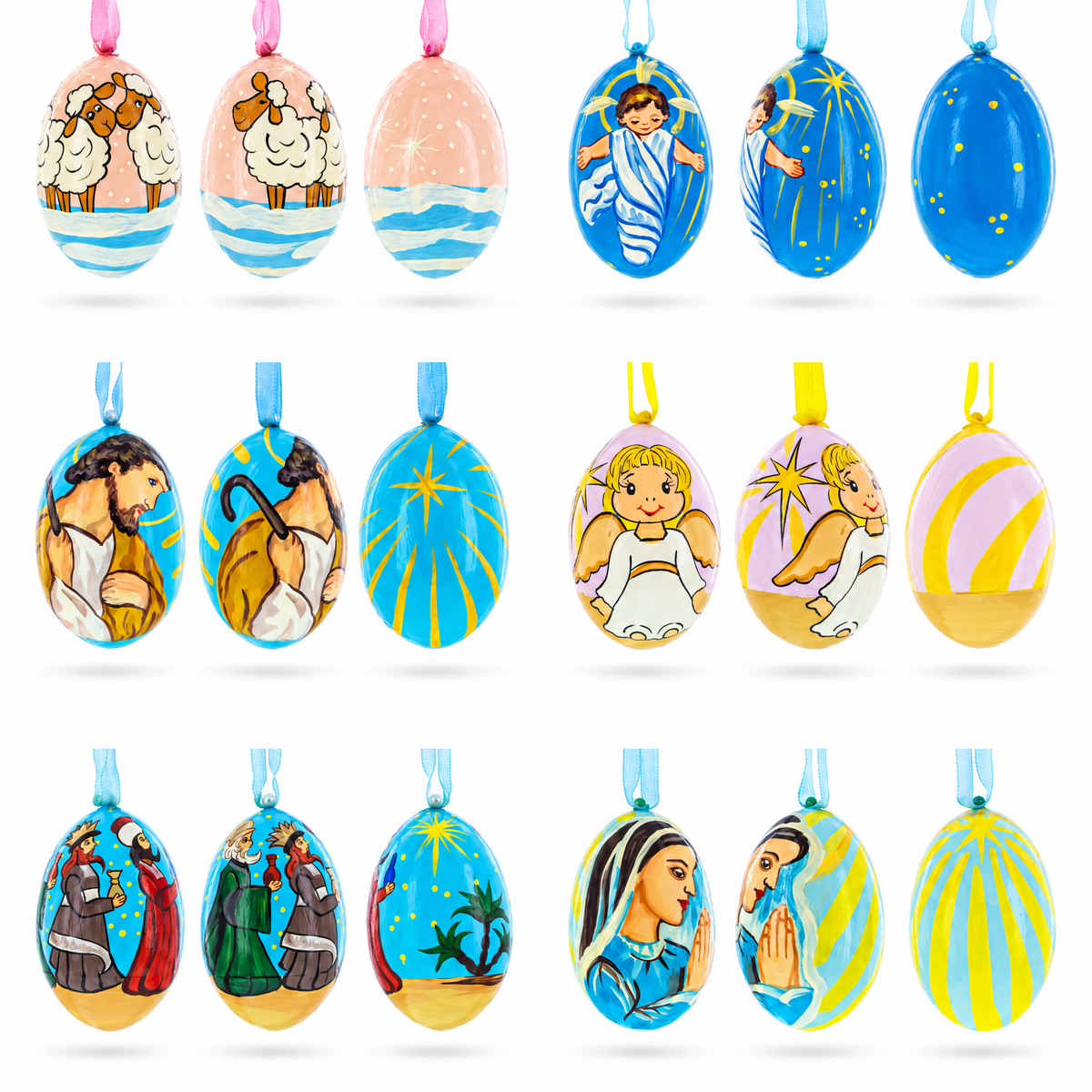 Set of 6 Nativity Scene Ukrainian Wooden Christmas Ornaments 3 Inches
