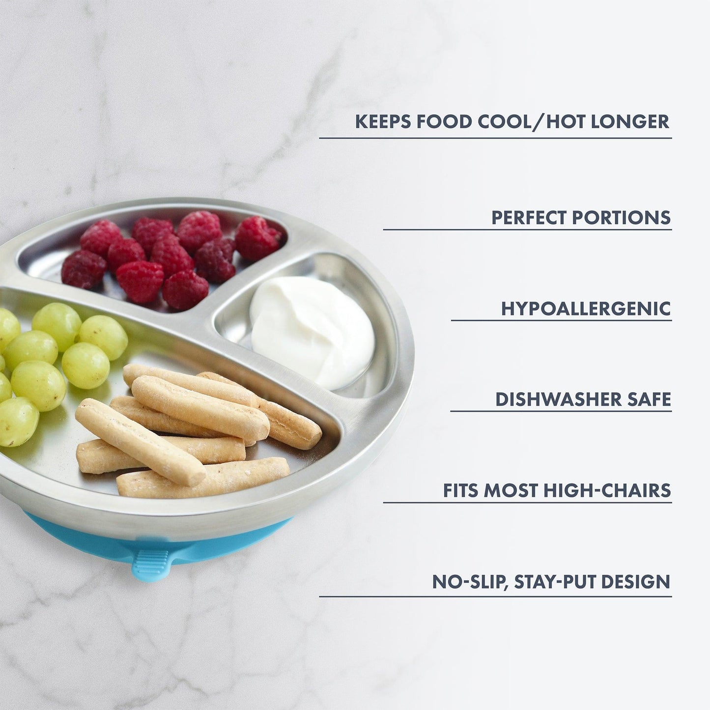 Stainless Steel Baby Plates - BLW Removeable Silicone Suction Cup Divided Plate