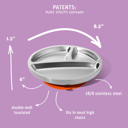 Baby Oval Divided Plate | Stainless Steel & Silicone