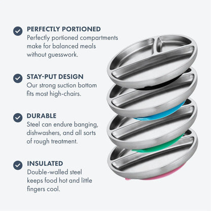 Baby Oval Divided Plate | Stainless Steel & Silicone