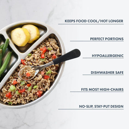 Baby Oval Divided Plate | Stainless Steel & Silicone