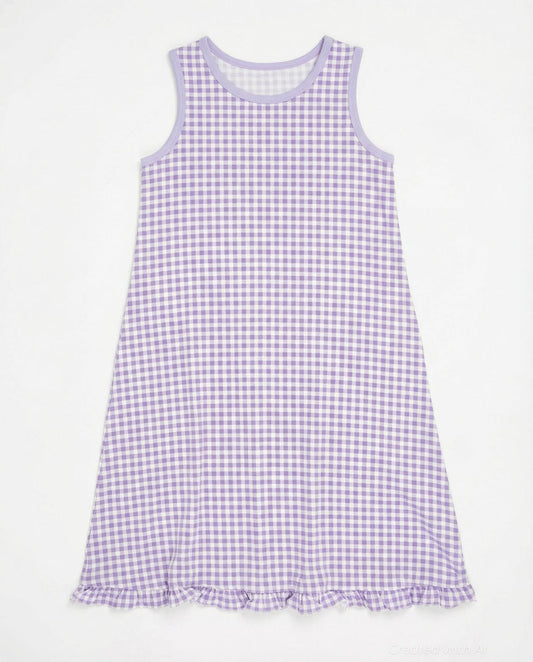 Summer Boho Dress - Gingham Purple