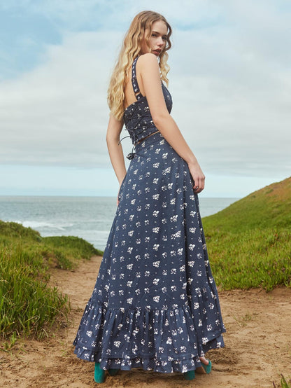 Camila Top - Dark Galaxy Blue/Alabaster Ditsy Floral