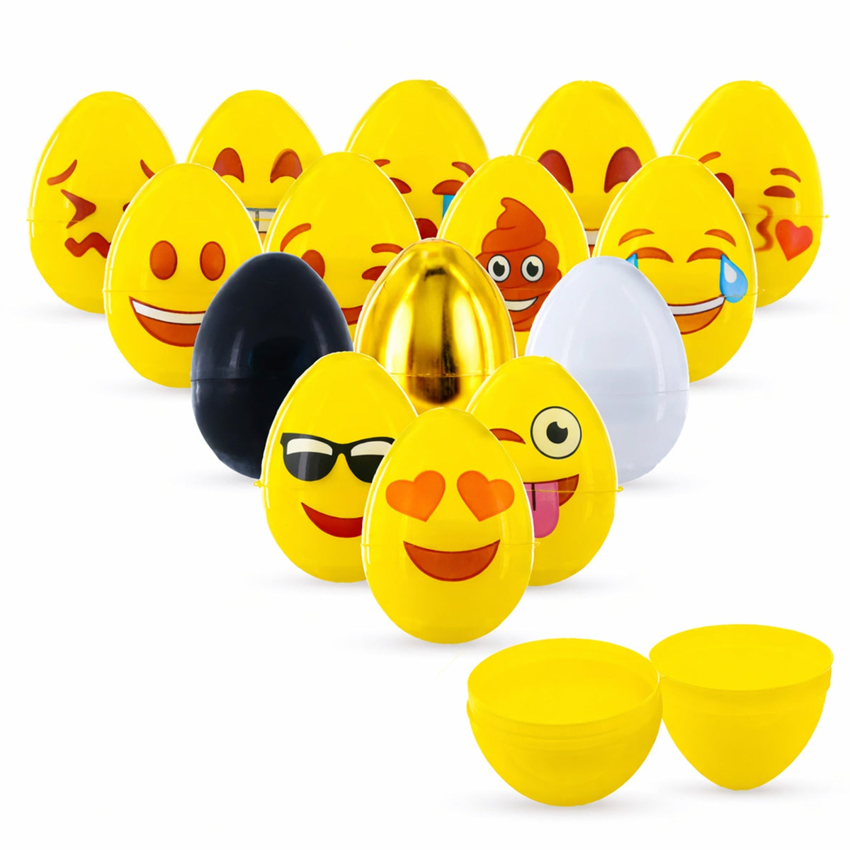 Set of 24 Facial Expressions Eggs + 1 Gold, 1 Black, 1 White & 1 Yellow Plastic Easter Eggs