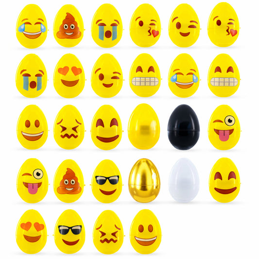 Set of 24 Facial Expressions Eggs + 1 Gold, 1 Black, 1 White & 1 Yellow Plastic Easter Eggs