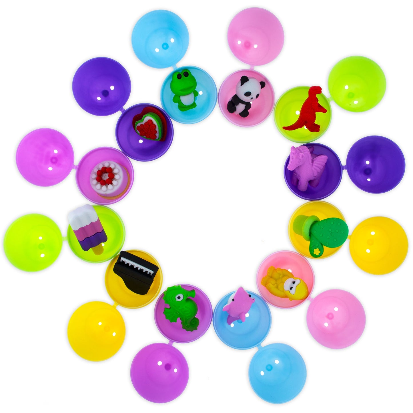 12 Multicolored Plastic Easter Eggs with Tiny Eraser Treasures Inside