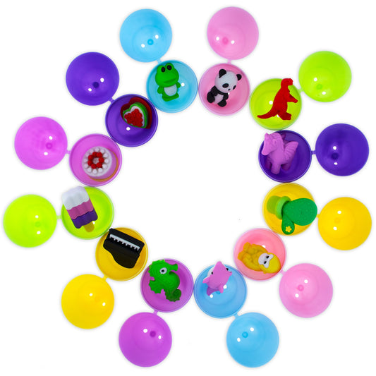 12 Multicolored Plastic Easter Eggs with Tiny Eraser Treasures Inside