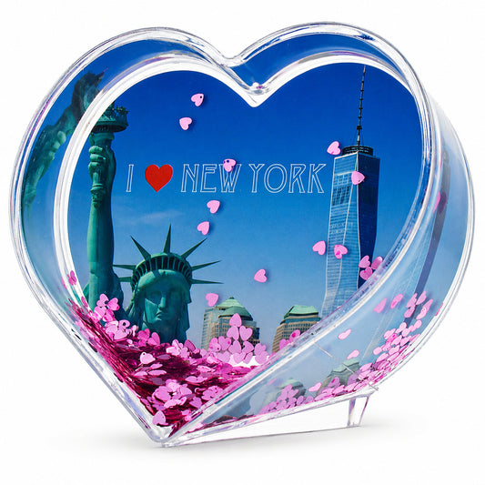 Heart Shape "I Love New York" Clear Plastic Water Globe Picture Frame