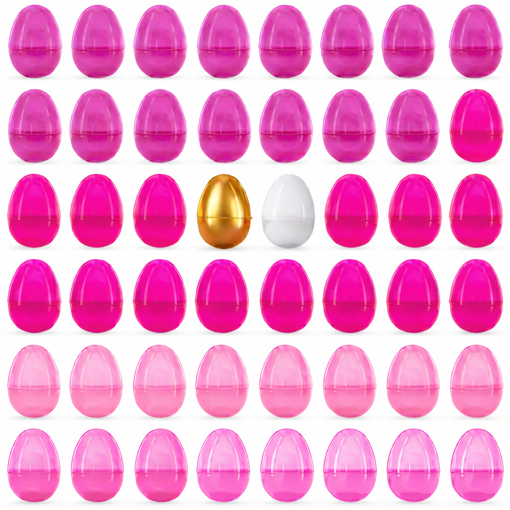 Set of 46 Pink Plastic Eggs, 1 White Egg, and 1 Gleaming Golden Easter Egg