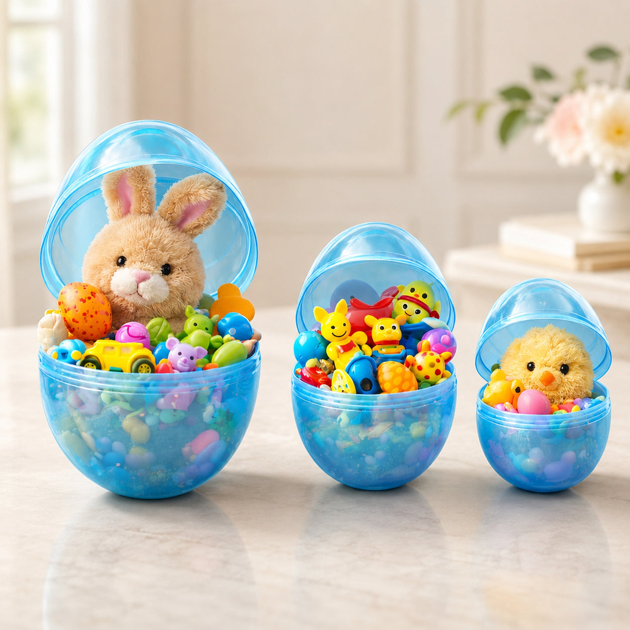 Set of 3 Jumbo Large Size Giant Fillable Plastic Easter Eggs, All 10 Inches