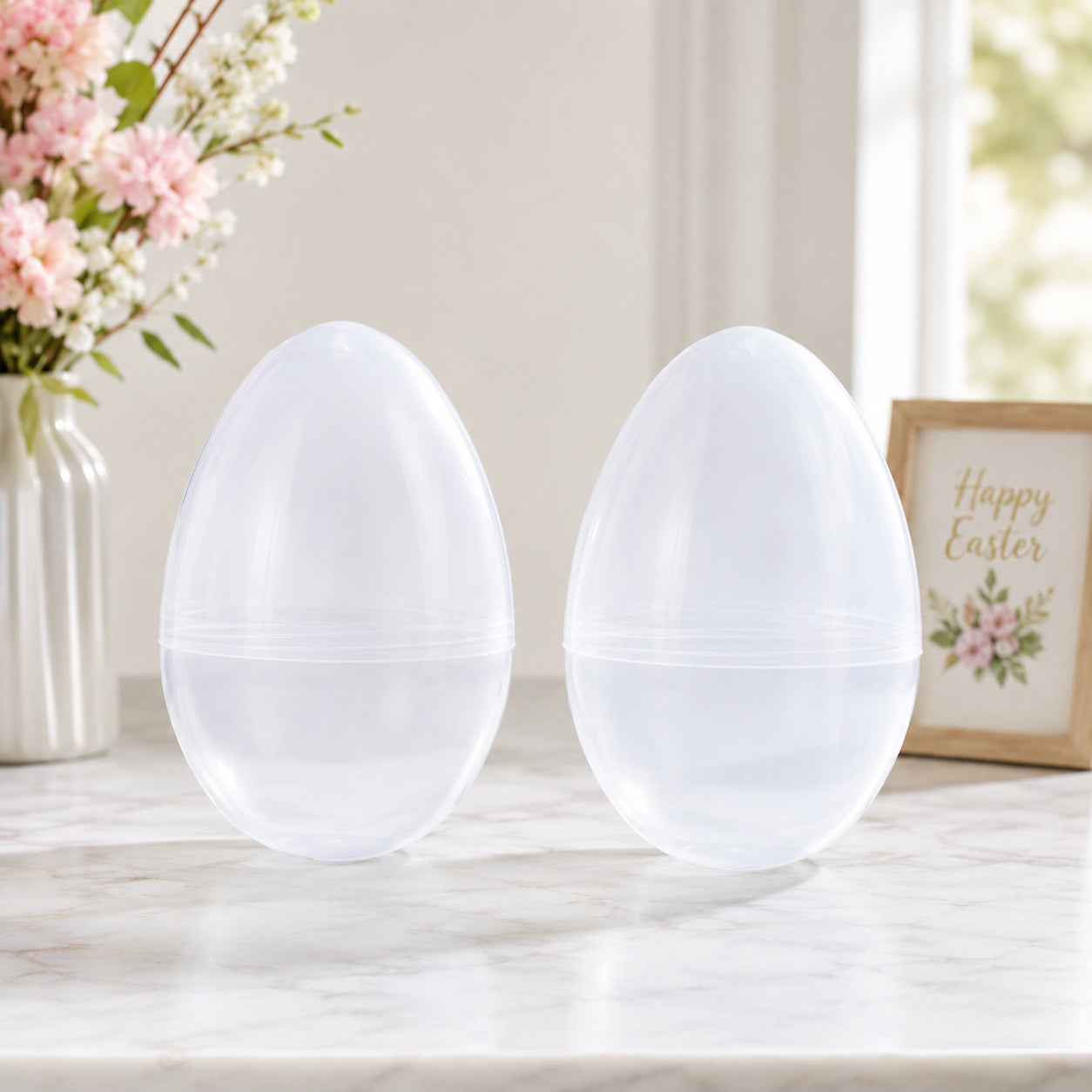 Set of 2 Giant Transparent Jumbo Size Clear Plastic Easter Eggs 10 Inches
