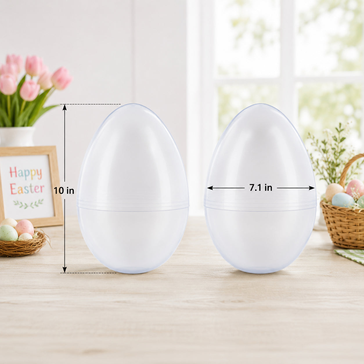 Set of 2 Giant Transparent Jumbo Size Clear Plastic Easter Eggs 10 Inches