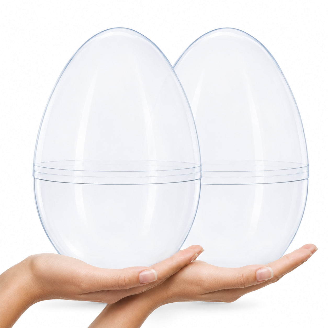 Set of 2 Giant Transparent Jumbo Size Clear Plastic Easter Eggs 10 Inches