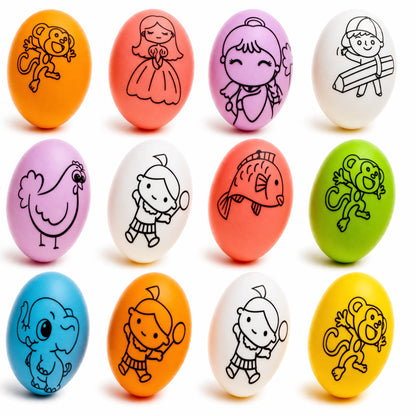 Set of 12 Colorful Printed Solid Plastic Easter Eggs 2.35 Inches DIY Coloring