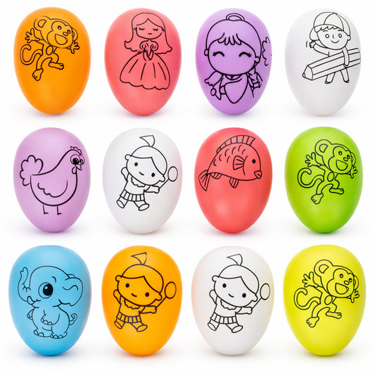 Set of 12 Colorful Printed Solid Plastic Easter Eggs 2.35 Inches DIY Coloring
