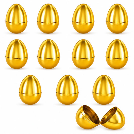 Set of 12 Very Shiny Golden Plastic Easter Eggs, 2.25 Inches