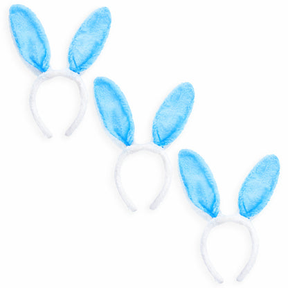 Set of 3 Blue Fabric Bunny Ear Headbands, Each 11.7 Inches