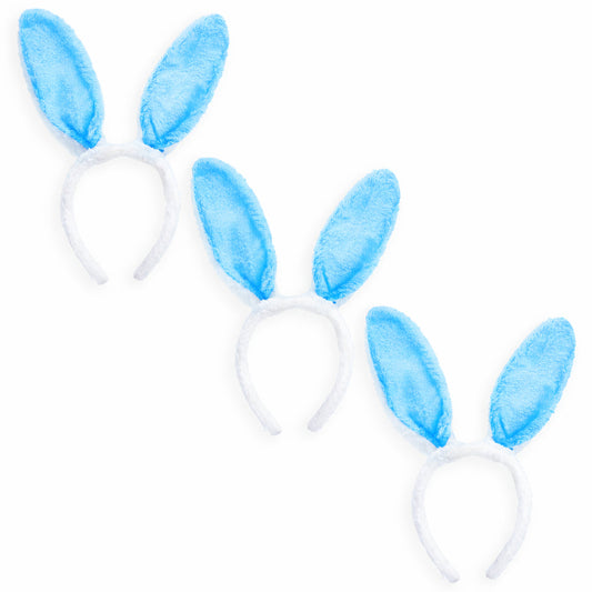Set of 3 Blue Fabric Bunny Ear Headbands, Each 11.7 Inches