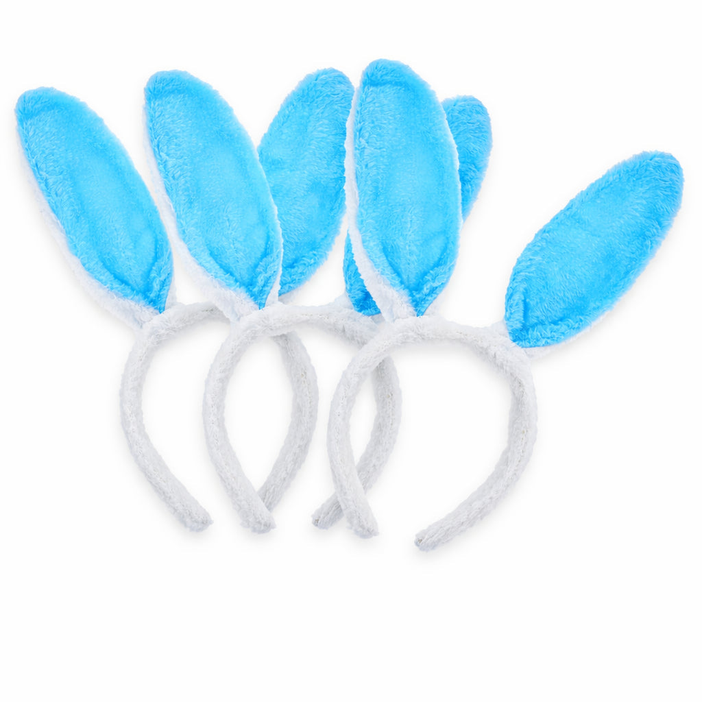 Set of 3 Blue Fabric Bunny Ear Headbands, Each 11.7 Inches