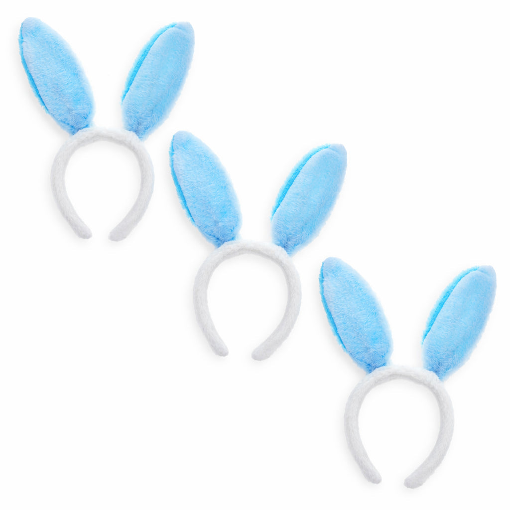 Set of 3 Blue Fabric Bunny Ear Headbands, Each 11.7 Inches