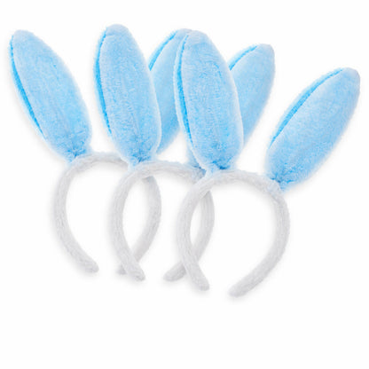 Set of 3 Blue Fabric Bunny Ear Headbands, Each 11.7 Inches
