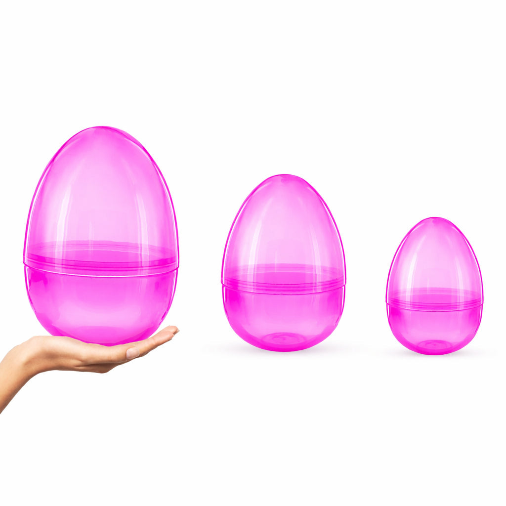 Set of 3 Giant Easter Eggs - One Jumbo Size and Two Large Pink Plastic Eggs,10 Inches