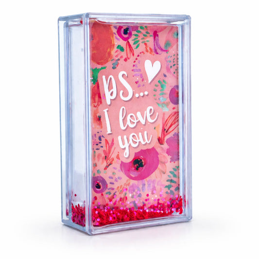 PS I Love You Glitter Shake Clear Plastic Water Picture Frame