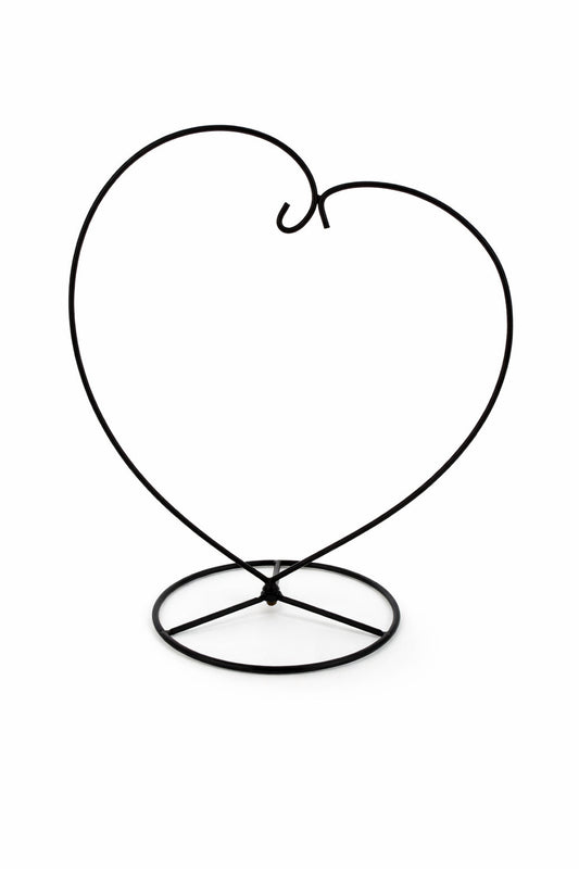 Heart-Shaped Hanging Photo Picture Frame and Black Metal Ornament Stand 9.75 Inches