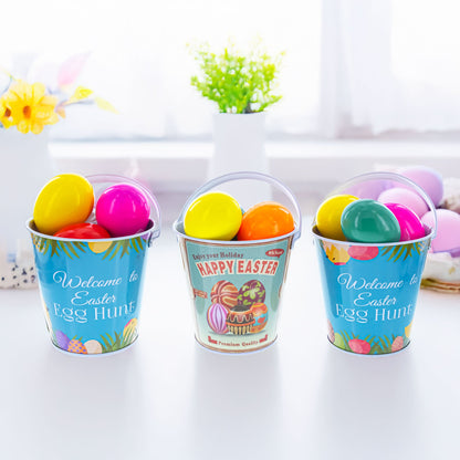 Set of 3 Decorative Tin Easter Buckets 6.7 Inches Tall