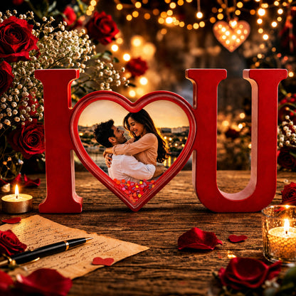 Red Letters "I Love You" Plastic Picture Water Frame with LED Lights Romantic Valentine's Day Figurine
