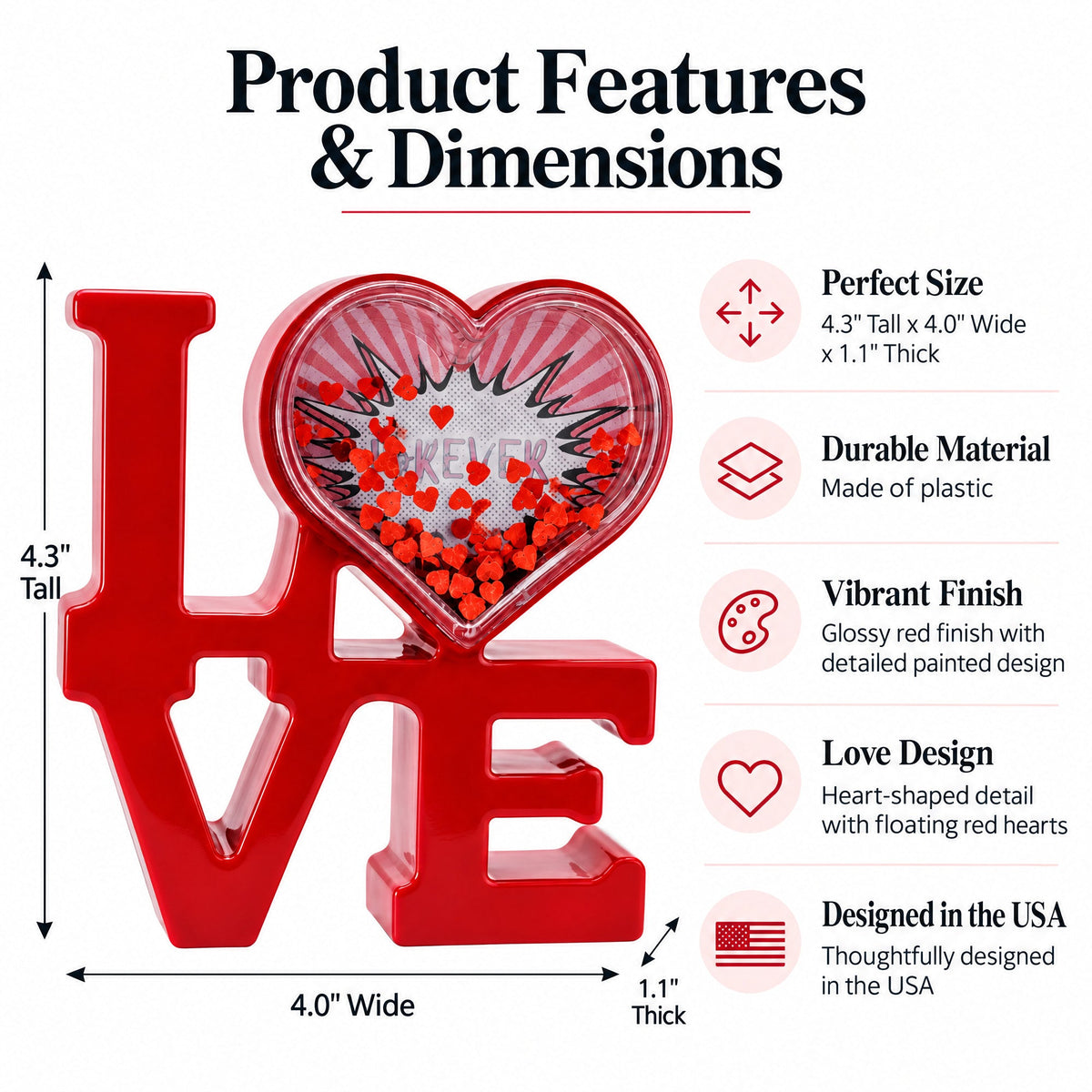 Red Love Sign in Heart Illuminated Plastic Picture Water Frame with LED Lights Romantic Valentine's Day Figurine