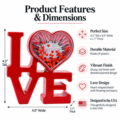 Red Love Sign in Heart Illuminated Plastic Picture Water Frame with LED Lights Romantic Valentine's Day Figurine