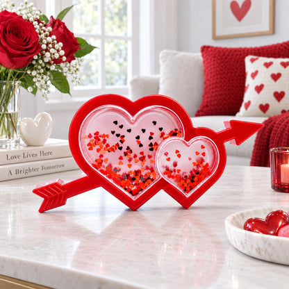 Red Heart and Arrow Shaker Glitter Effect LED Plastic Water Picture Frame Romantic Valentine's Day Figurine