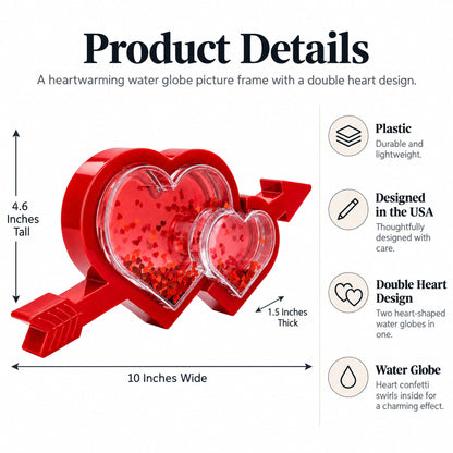 Red Heart and Arrow Shaker Glitter Effect LED Plastic Water Picture Frame Romantic Valentine's Day Figurine
