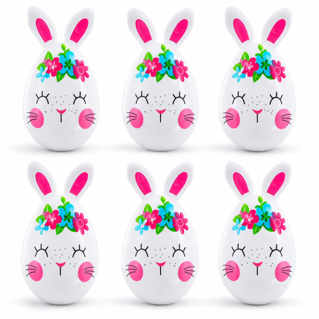 Set of 6 Floral Bunnies Plastic Easter Eggs 3.25 Inches