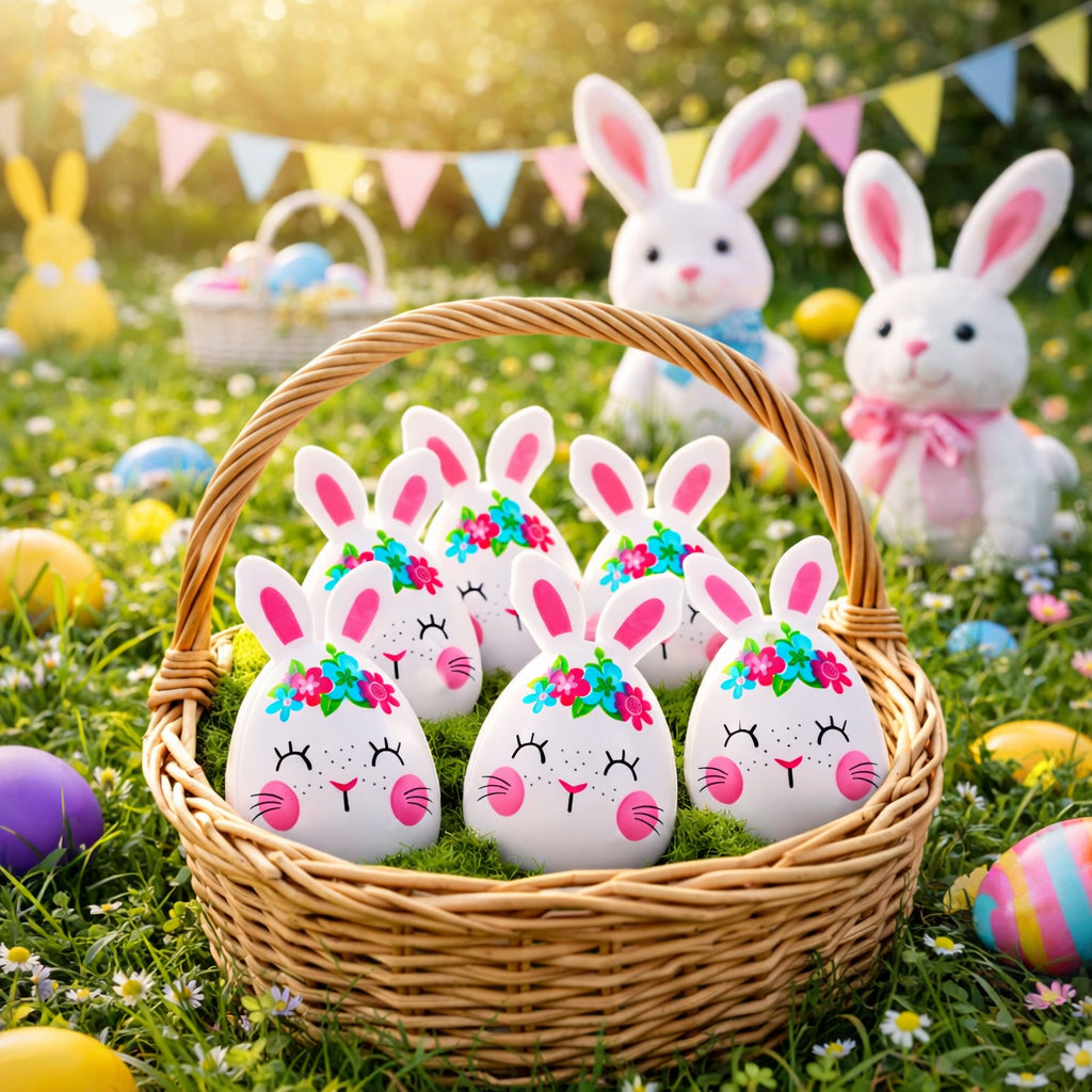 Set of 6 Floral Bunnies Plastic Easter Eggs 3.25 Inches