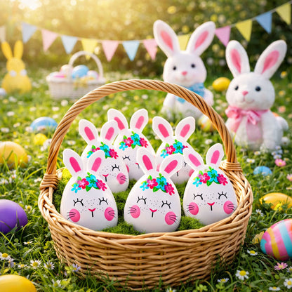 Set of 6 Floral Bunnies Plastic Easter Eggs 3.25 Inches