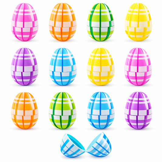 Set of 12 Multicolored Plaid Plastic Easter Eggs 2.25 Inches