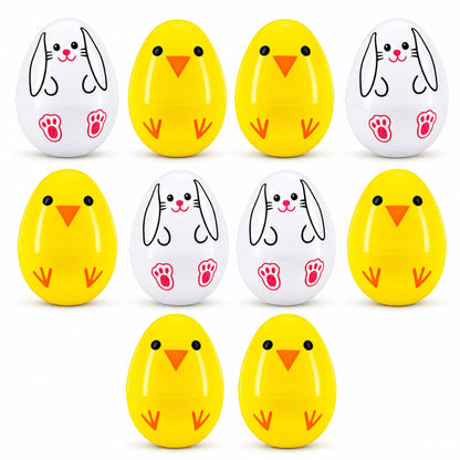 10 Playful Bunny & Chick Plastic Easter Egg 2.25 Inches