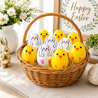 10 Playful Bunny & Chick Plastic Easter Egg 2.25 Inches