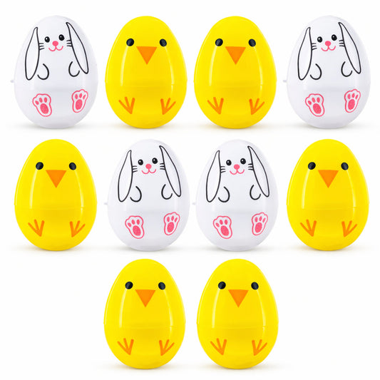 10 Playful Bunny & Chick Plastic Easter Egg 2.25 Inches
